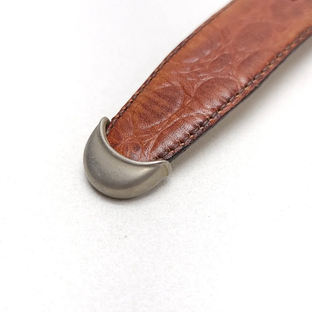 Perry Ellis Portfolio Mens Brown Croc Embossed Leather Belt Made in Italy 34-85